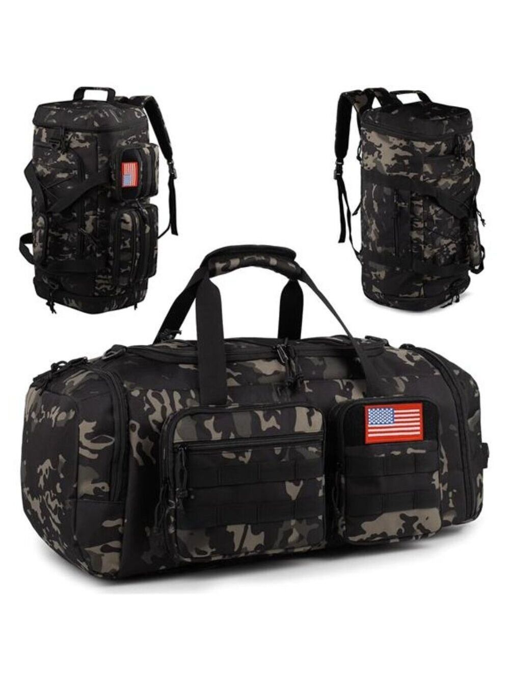 Large Tactical Gym Bag 50L Travel Duffle Backpack Shoe Compartment Weekender